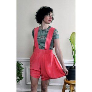 Vintage 1980s Coral Pink Punk Overalls Shorts